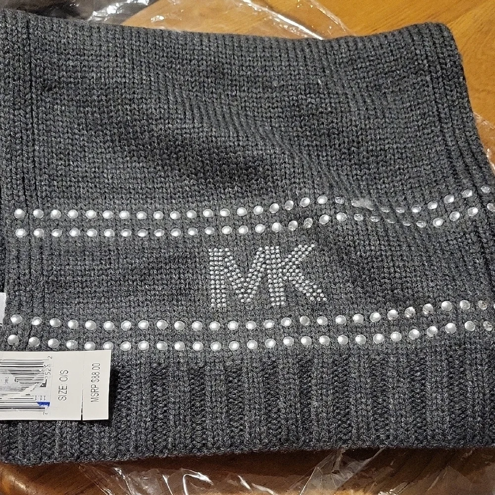 Michael Kors Charcoal Knit Scarf with Pearl Details
